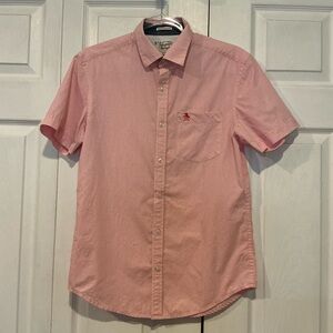 🍓 Penguin Heritage Slim Fit Pink and White Short Sleeve Button Down Shirt - S